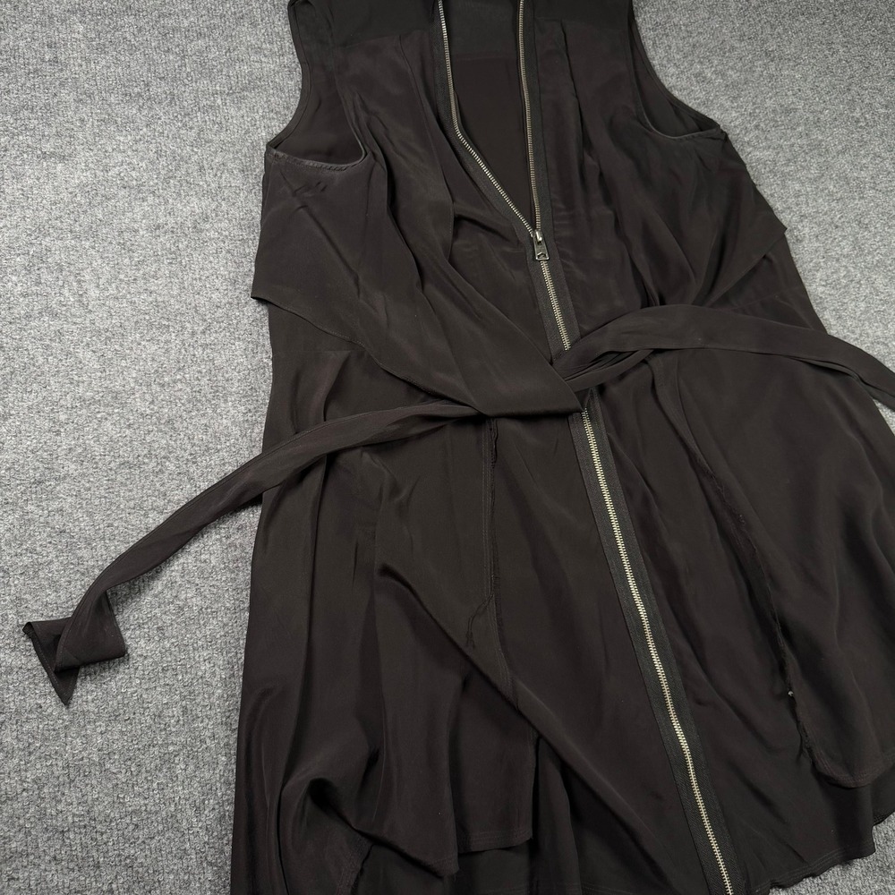 AllSaints Silk Sleeveless Zip Front Top Womens Medium Black Draped Asymmetrical - Picture 8 of 13